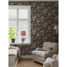 Kép 1/6 - Boras Reneszánsz virágos fekete vlies tapéta Elvira Black 53 cm X 10 m