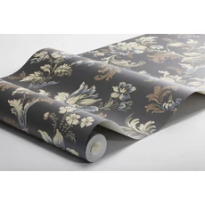 Kép 6/6 - Boras Reneszánsz virágos fekete vlies tapéta Elvira Black 53 cm X 10 m