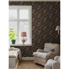 Kép 2/3 - Boras Vintage rózsás sötétbarna vlies tapéta Värmdö Brown 53 cm X 10 m