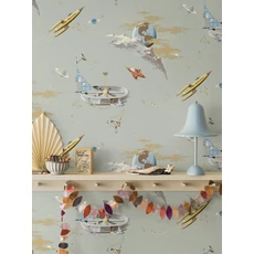 Kép 3/4 - Boras Űrutazás zöld vlies gyerek tapéta Space Adventure Green 53 cm X 10 m