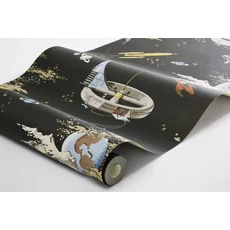 Kép 8/8 - Boras Űrutazás fekete vlies gyerek tapéta Space Adventure Black 53 cm X 10 m