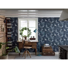 Kép 5/7 - Boras Vitorlás világoskék vlies tapéta Sailboats Blue 53 cm X 10 m
