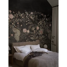 Kép 3/7 - Boras Romantikus páva mintás fekete vlies poszter tapéta Chinoiserie Black 49 cm