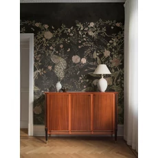 Kép 5/7 - Boras Romantikus páva mintás fekete vlies poszter tapéta Chinoiserie Black 49 cm
