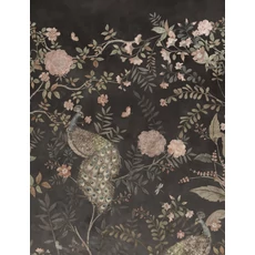 Kép 2/7 - Boras Romantikus páva mintás fekete vlies poszter tapéta Chinoiserie Black 49 cm