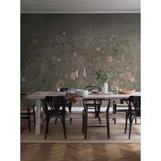 Kép 4/6 - Boras Romantikus páva mintás szürke vlies poszter tapéta Chinoiserie Beige 49 cm
