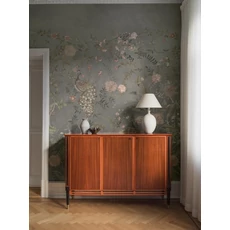 Kép 5/6 - Boras Romantikus páva mintás szürke vlies poszter tapéta Chinoiserie Beige 49 cm