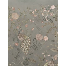 Kép 2/6 - Boras Romantikus páva mintás szürke vlies poszter tapéta Chinoiserie Beige 49 cm