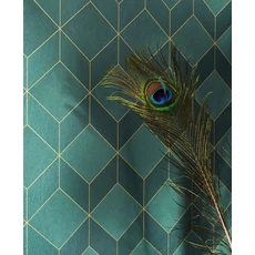 Kép 2/3 - Casadeco Geometriai mintás modern zöld vlies tapéta 1930 Metro Vert 53 cm X 10 m