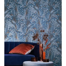 Kép 2/3 - Casadeco Páfrány mintás kék vlies tapéta Louise Fougeres Bleu Cuivre 53 cm X 10 m