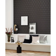 Kép 2/3 - Casadeco Geometriai mintás modern fekete vlies tapéta 1930 Metro Noir 53 cm X 10 m