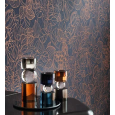 Kép 2/3 - Casadeco Elegáns levél mintás sötétkék vlies tapéta 1930 Gravure Bleu/Cuvre 53 cm X 10 m