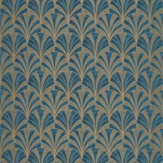 Kép 1/3 - Casadeco Pálmalevél mintás art deco kék-arany vlies tapéta 1930 Palmette Bleu 53 cm X 10 m