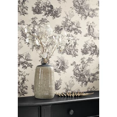 Kép 3/3 - Casadeco fekete vlies tapéta romantikus mintával Scene D'été Noir Fusain 53 cm X 10 m