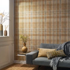 Kép 3/3 - Casadeco Skótkockás szövethatású barna vinyl tapéta Tartan Beige Cognac 53 cm X 10 m