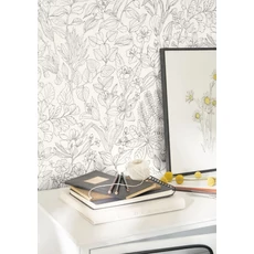 Kép 3/3 - Casadeco Botanikai mintás modern fekete-fehér vlies tapéta Esquisse Noir Gravure 53 cm X 10 m