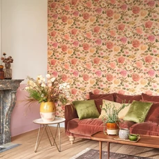 Kép 3/3 - Casadeco Nagy virág mintás rózsaszín vlies tapéta Dahlia Beige Lin 53 cm X 10 m