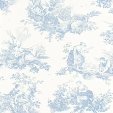 Kép 1/3 - Casadeco halványkék vlies tapéta romantikus mintával Scene D'été Bleu Porcelaine 53 cm X 10 m