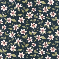 Kép 1/3 - Casadeco Romantikus virág mintás sötétkék vlies tapéta Clematites Bleu Encre 53 cm X 10 m