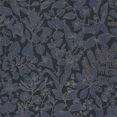 Kép 1/3 - Casadeco Botanikai mintás modern sötétkék vlies tapéta Esquisse Bleu Encre 53 cm X 10 m