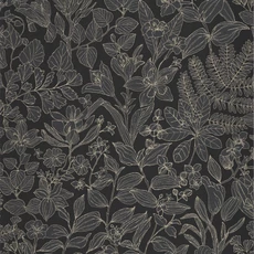 Kép 1/3 - Casadeco Botanikai mintás modern fekete vlies tapéta Esquisse Noir Fusain 53 cm X 10 m