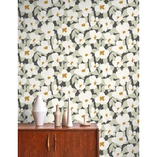 Kép 3/3 - Casadeco Vidám virág mintás fehér-zöld Flower Power Charbon 53 cm X 10 m