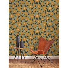 Kép 3/3 - Casadeco Vidám virág mintás barna-zöld Flower Power Camel 53 cm X 10 m