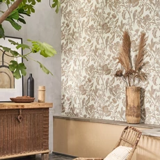 Kép 3/3 - Casadeco Indamintás barna vinyl tapéta papagájokkal Etourneau Beige Cognac 53 cm X 10 m