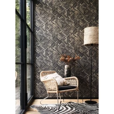 Kép 3/3 - Casadeco Geometriai mintás 3D hatású fekete vinyl tapéta Paille Noir Reglisse 53 cm X 10 m