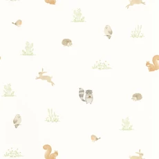 Kép 1/3 - Casadeco Apró állatos bézs vlies tapéta Companions Of The Forest Vert Amande 53 cm X 10 m