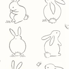 Kép 1/3 - Casadeco Nyuszi rajzos fehér-fekete vlies tapéta Funny Bunny Noir Graphite 53 cm X 10 m