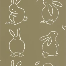 Kép 1/3 - Casadeco Nyuszi rajzos keki zöld vlies tapéta Funny Bunny Vert Kaki 53 cm X 10 m