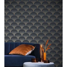 Kép 3/3 - Casadeco Elegáns art deco kék-arany vlies tapéta Broadway Bleu Orage 53 cm X 10 m