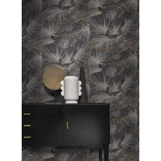 Kép 2/3 - Casadeco Legyezős elegáns arany-fekete vlies tapéta Cabaret Noir Reglisse 53 cm X 10 m