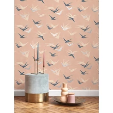 Kép 3/3 - Casadeco Madár mintás modern rózsaszín vlies tapéta Swallow Rose Nude 53 cm X 10 m