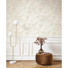 Kép 2/3 - Casadeco Legyezős elegáns törtfehér vlies tapéta Cabaret Blanc Neige 53 cm X 10 m