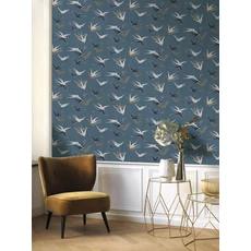 Kép 3/3 - Casadeco Madár mintás modern arany-kék vlies tapéta Swallow Bleu Orage 53 cm X 10 m