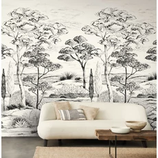 Kép 2/2 - Casadeco Fekete-fehér fa mintás vlies poszter tapéta Piana Gravure 200 cm X 2,5 m