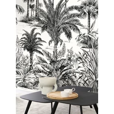 Kép 2/3 - Casadeco Pálmafás fekete-fehér vlies poszter tapéta Nicoya Noir Fusain 200 cm X 2,5 m