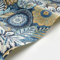 Kép 2/3 - Casadeco Szövethatású virág mintás sárga-kék vinyl tapéta Batik Bleu Indigo53 cm X 10 m