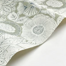 Kép 2/3 - Casadeco Szövethatású virág mintás fehér-zöld vinyl tapéta Batik Vert Sauge 53 cm X 10 m