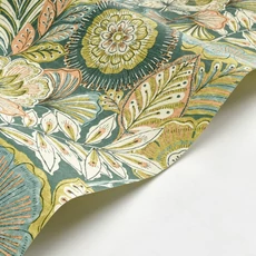 Kép 2/3 - Casadeco Szövethatású virág mintás sárga-zöld vinyl tapéta Batik Vert Canopee 53 cm X 10 m