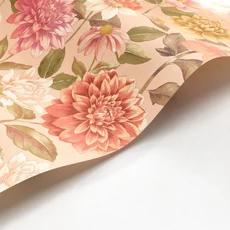 Kép 2/3 - Casadeco Nagy virág mintás rózsaszín vlies tapéta Dahlia Beige Lin 53 cm X 10 m