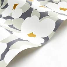 Kép 2/3 - Casadeco Vidám virág mintás fehér-zöld Flower Power Charbon 53 cm X 10 m