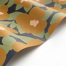 Kép 2/3 - Casadeco Vidám virág mintás barna-zöld Flower Power Camel 53 cm X 10 m