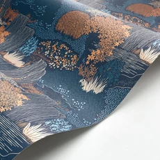 Kép 2/3 - Casadeco Japánkertes elegáns sötétkék vlies tapéta Niwa Bleu Encre 53 cm X 10 m