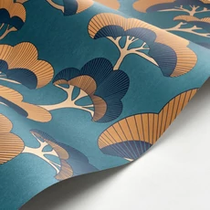 Kép 2/3 - Casadeco Elegáns fa mintás barna-kék vlies tapéta Goyo Matsu Bleu Kamo 53 cm X 10 m