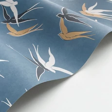 Kép 2/3 - Casadeco Madár mintás modern arany-kék vlies tapéta Swallow Bleu Orage 53 cm X 10 m