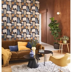 Kép 3/3 - Casadeco Modern fekete-keki zöld vlies tapéta absztrakt mintával Module Noir/Kaki 53 cm X 10 m