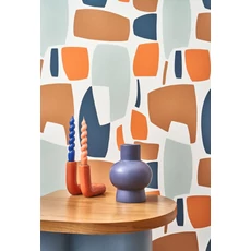 Kép 3/3 - Casadeco Modern narancssárga-zöld vlies tapéta absztrakt mintával Module Orange/Celdon 53 cm X 10 m